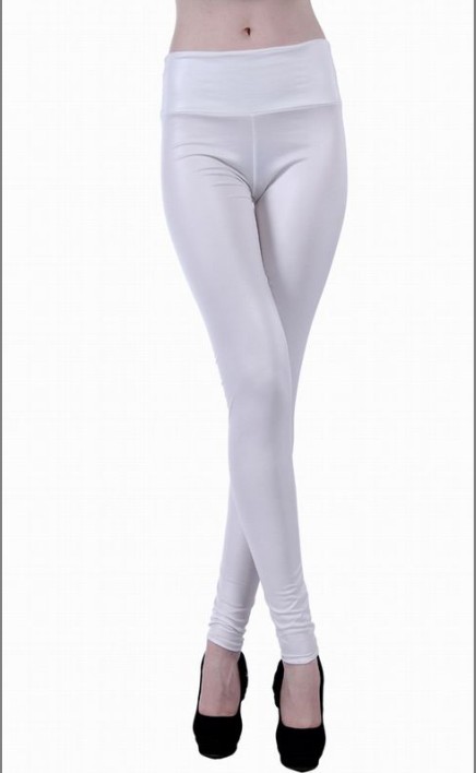 WHITE LEATHER METALLIC WET LOOK LEGGINGS